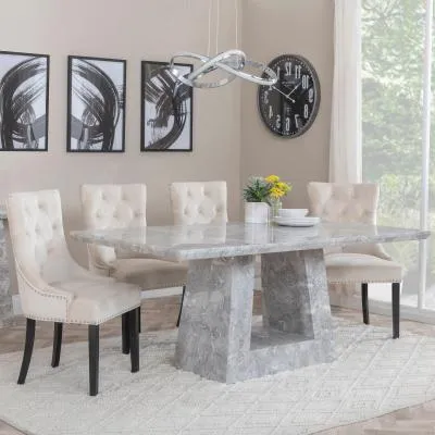 Milan Dining Set with Knocker Back Chairs - Grey, Champagne