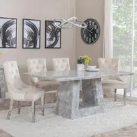 Milan Dining Set with Knocker Back Chairs - Grey, Marble