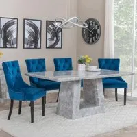 Milan Dining Set with Knocker Back Chairs - Grey, Marble