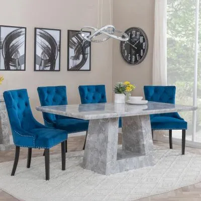 Milan Dining Set with Knocker Back Chairs - Grey, Marble