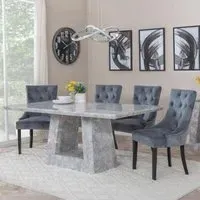 Milan Dining Set with Knocker Back Chairs - Grey, Marble