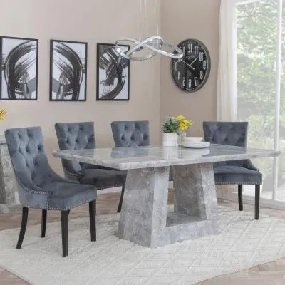 Milan Dining Set with Knocker Back Chairs - Grey, Marble