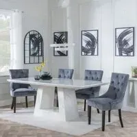 Milan Dining Set with Knocker Back Chairs - White, Marble