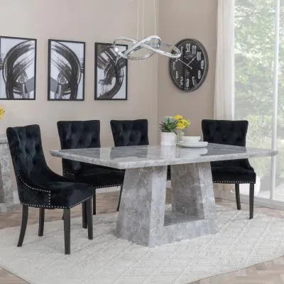 Milan Dining Set with Lion Knocker Back Chairs - Black, Velvet image