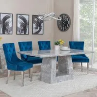 Milan Dining Set with Lion Knocker Back Chairs - Blue, Velvet