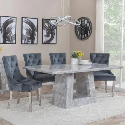 Milan Dining Set with Lion Knocker Back Chairs - Grey, Velvet