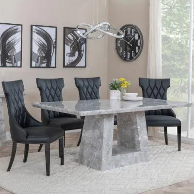 Milan Dining Set with Mimi Chairs - Grey, Marble