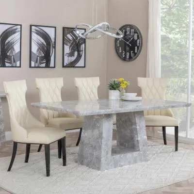 Milan Dining Set with Mimi Chairs - Grey, Marble