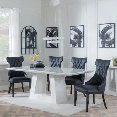 Milan Dining Set with Mimi Chairs - White, Marble