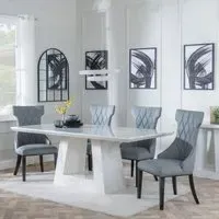 Milan Dining Set with Mimi Chairs - White, Marble