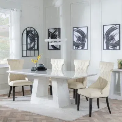 Milan Dining Set with Mimi Chairs - White, Marble