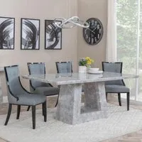 Milan Dining Set with Paris Leather Chairs - Grey Marble