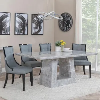 Milan Dining Set with Paris Leather Chairs - Grey Marble image
