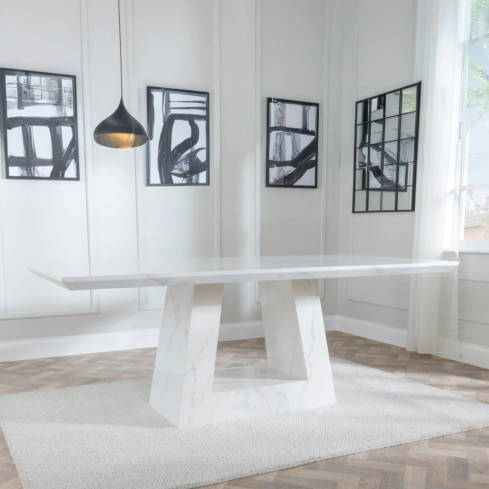 Milan Dining Set with Paris Leather Chairs - White Marble