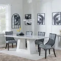 Milan Dining Set with Paris Leather Chairs - White Marble