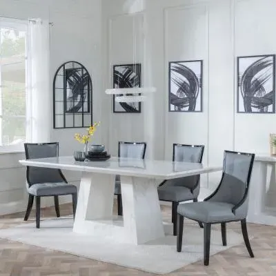 Milan Dining Set with Paris Leather Chairs - White Marble