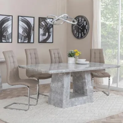 Milan Grey Marble Dining Set - Jamison Beige Chair image