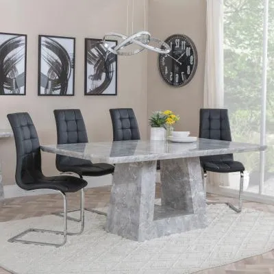 Milan Grey Marble Dining Set - Jamison Black Chair