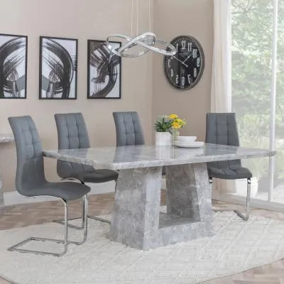 Milan Grey Marble Dining Set - Jamison Grey Chair