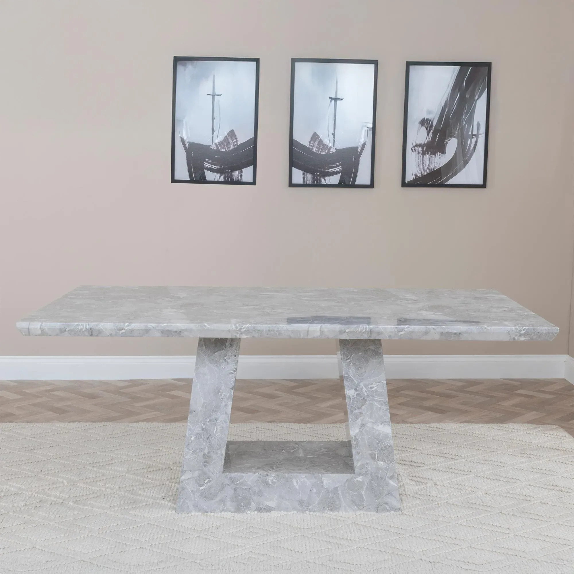Milan Grey Marble Dining Set with Athena Chairs - Grey