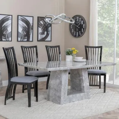 Milan Grey Marble Dining Set with Athena Chairs - Grey