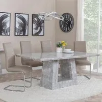 Milan Grey Marble Dining Set with Roma Chairs - Beige