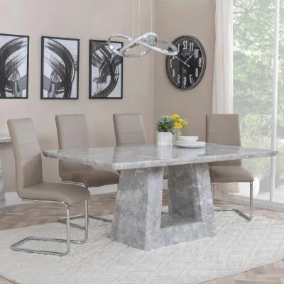 Milan Grey Marble Dining Set with Roma Chairs - Beige image