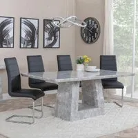 Milan Grey Marble Dining Set with Roma Chairs - Black