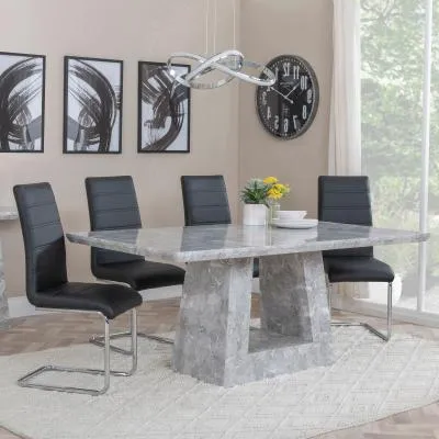 Milan Grey Marble Dining Set with Roma Chairs - Black
