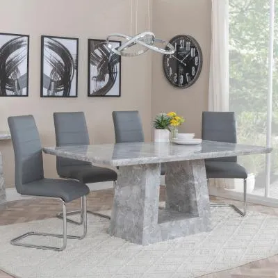 Milan Grey Marble Dining Set with Roma Chairs - Grey