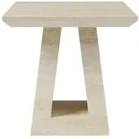 Milan Square Side Table - Beige, Engineered Marble