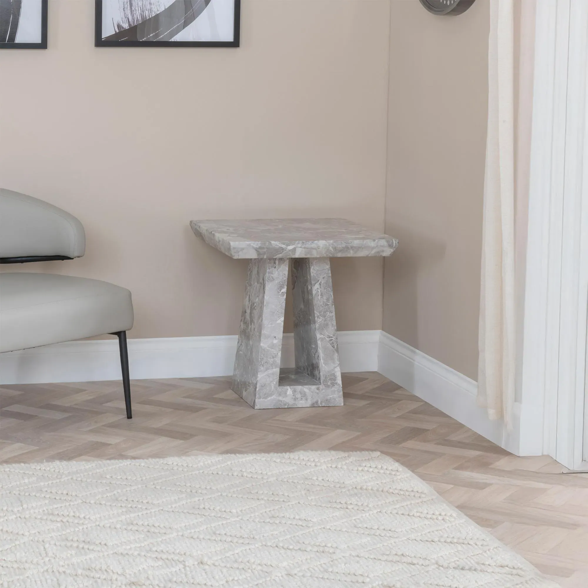 Milan Square Side Table - Grey, Engineered Marble