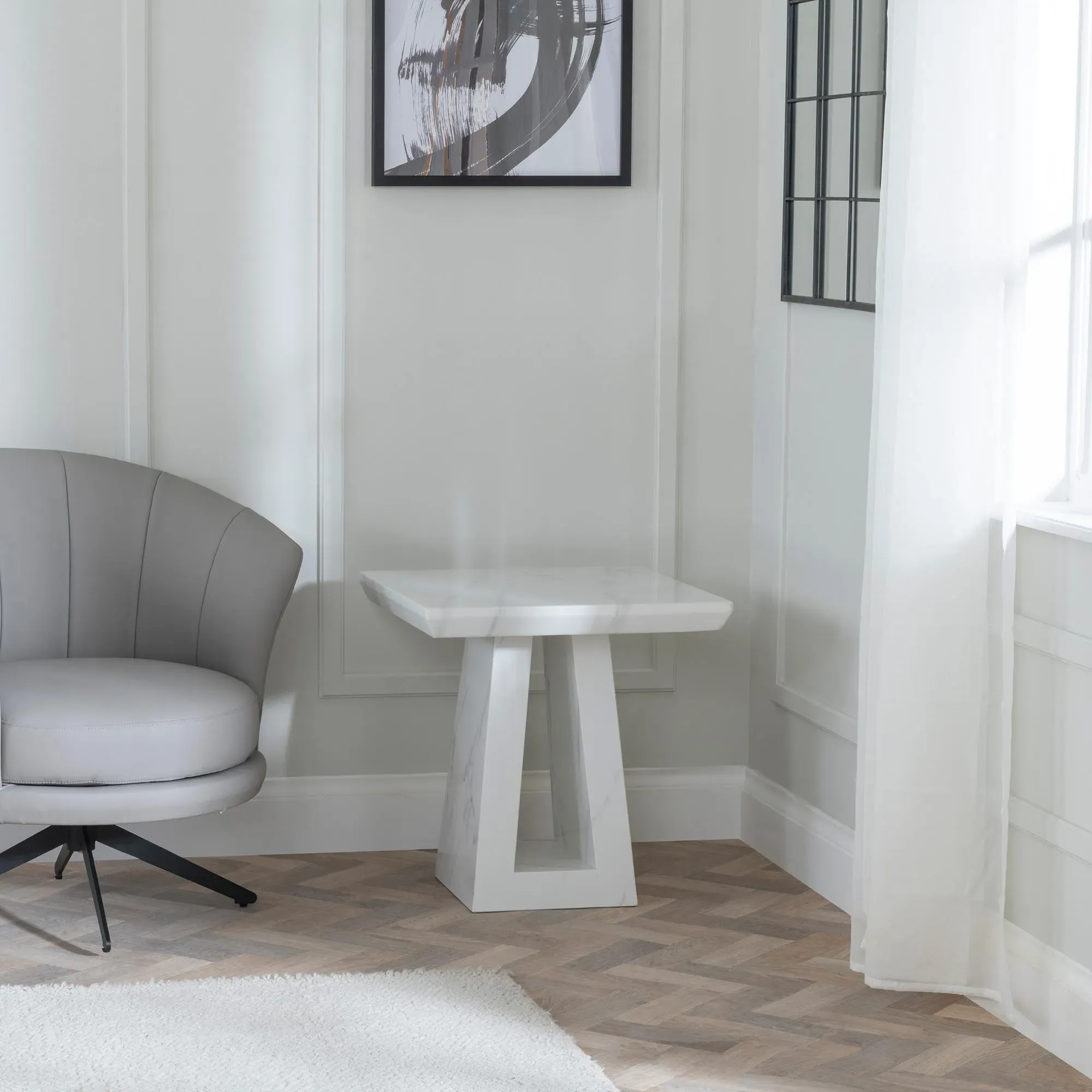 Milan Square Side Table - White, Engineered Marble