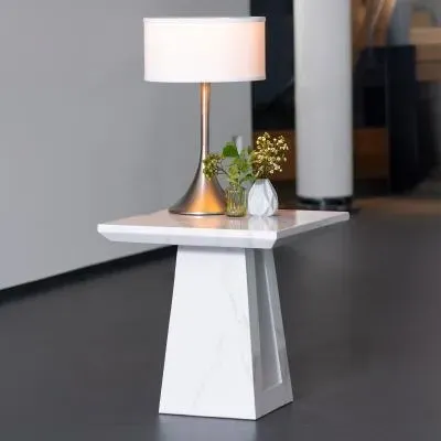 Milan Square Side Table - White, Engineered Marble