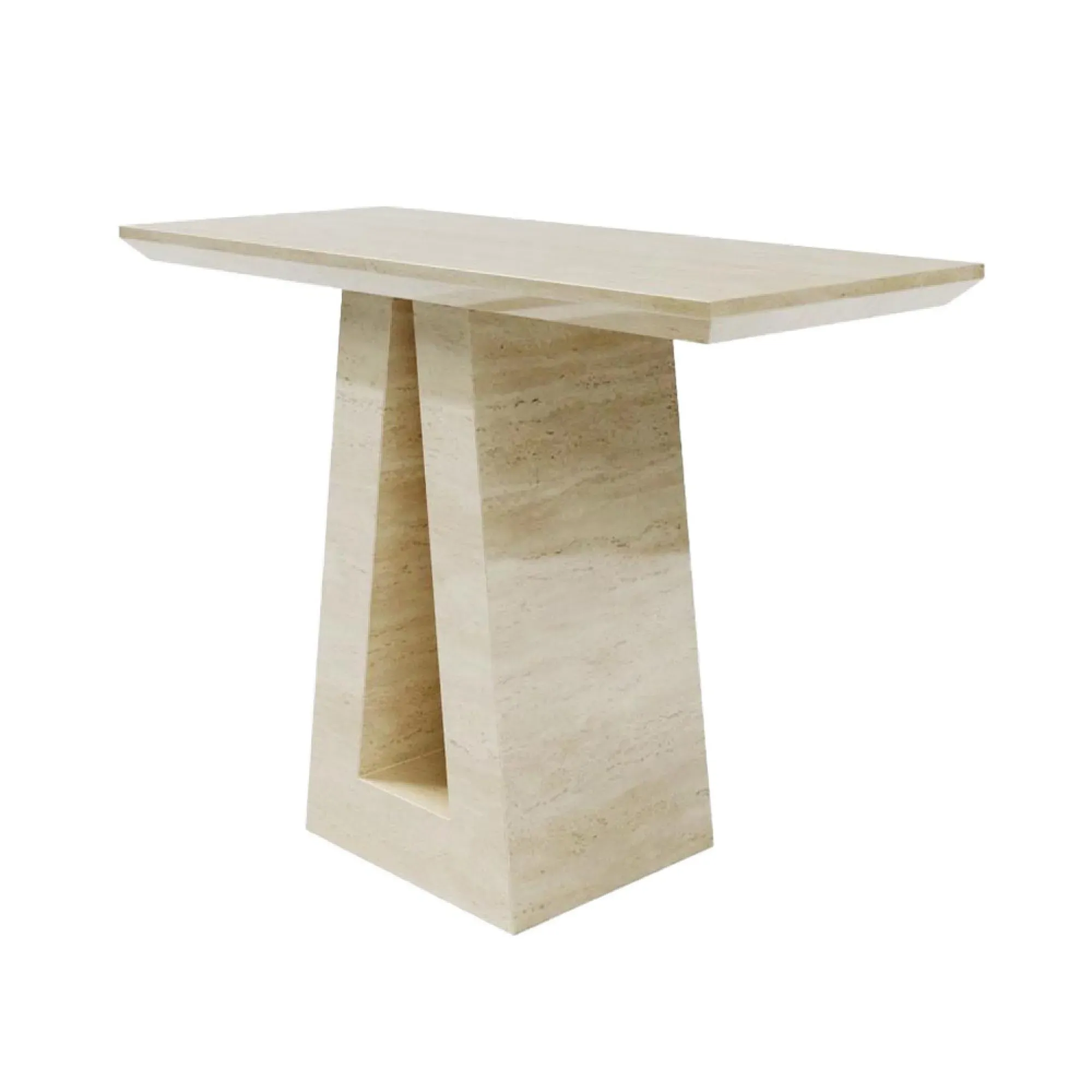 Milan Travertine Console Table - Beige, Engineered Marble