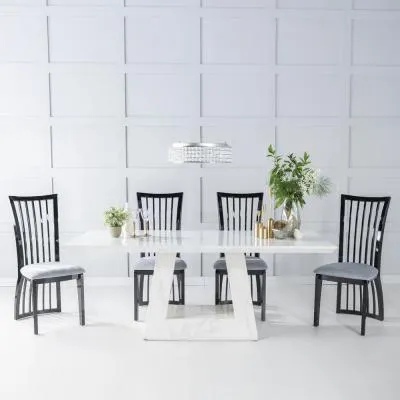 Milan White Marble Dining Set - Athena Black High Gloss Chair