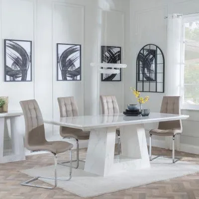 Milan White Marble Dining Set - Jamison Beige Chair
