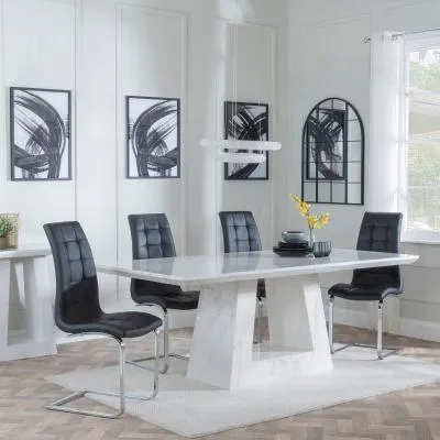 Milan White Marble Dining Set - Jamison Black Chair