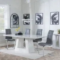 Milan White Marble Dining Set - Jamison Grey Chair