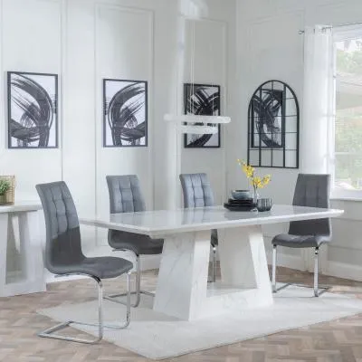 Milan White Marble Dining Set - Jamison Grey Chair