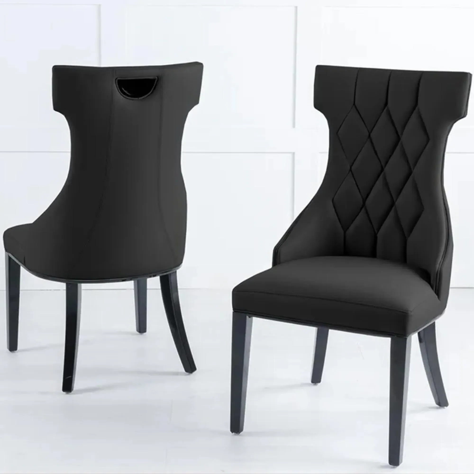 Mimi Large High Back Dining Chair - Black, Faux Leather