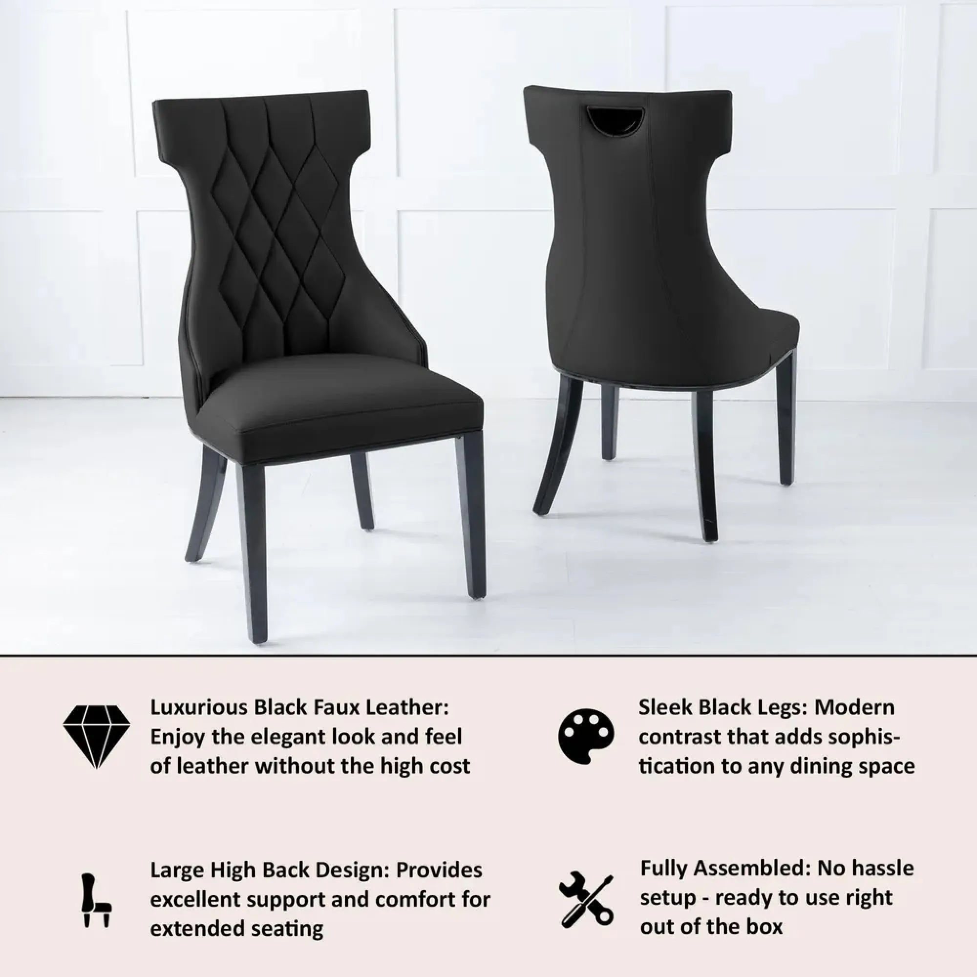 Mimi Large High Back Dining Chair - Black, Faux Leather