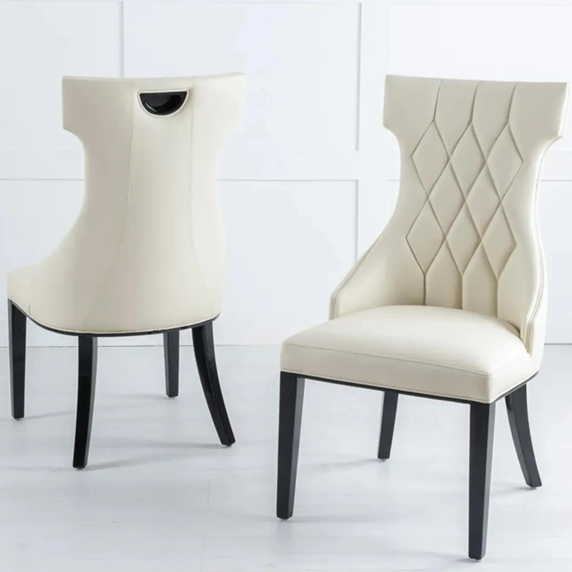 Mimi Large High Back Dining Chair - Cream, Faux Leather