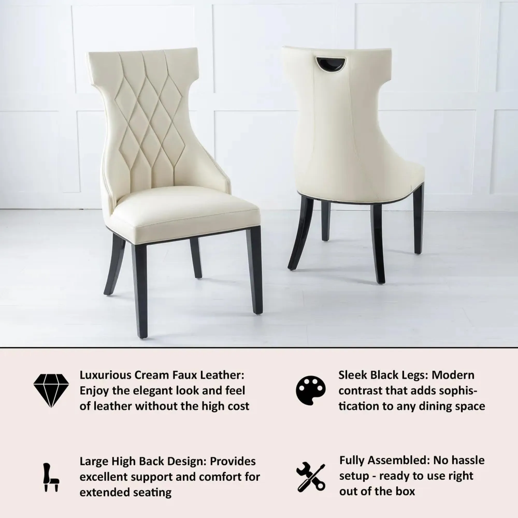 Mimi Large High Back Dining Chair - Cream, Faux Leather