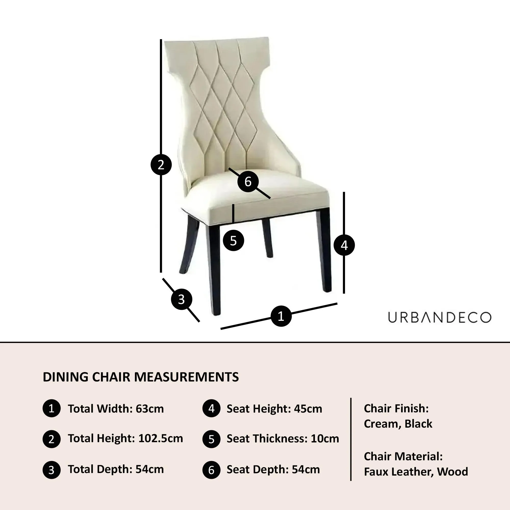 Mimi Large High Back Dining Chair - Cream, Faux Leather
