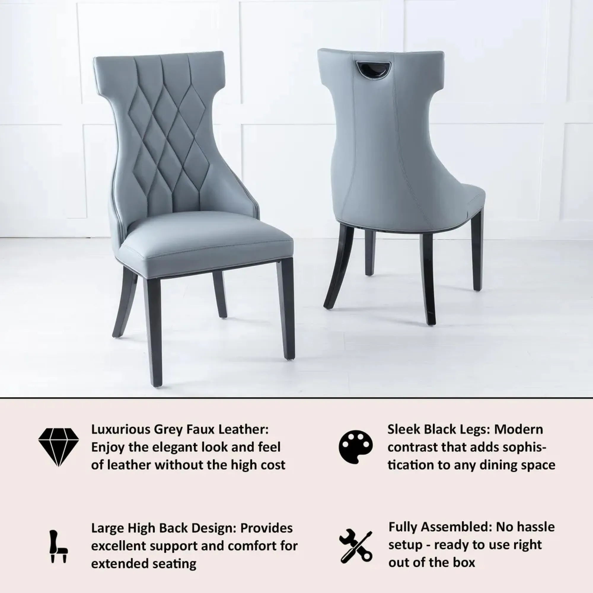 Mimi Large High Back Dining Chair - Grey, Faux Leather