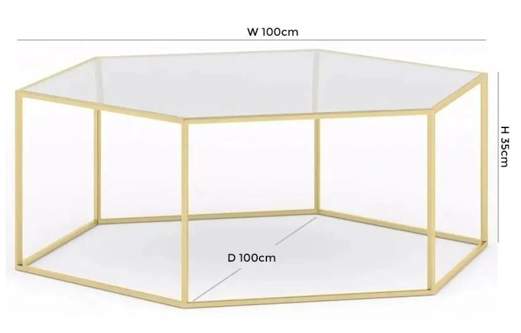 Ming Hexagon Coffee Table - Gold, Glass