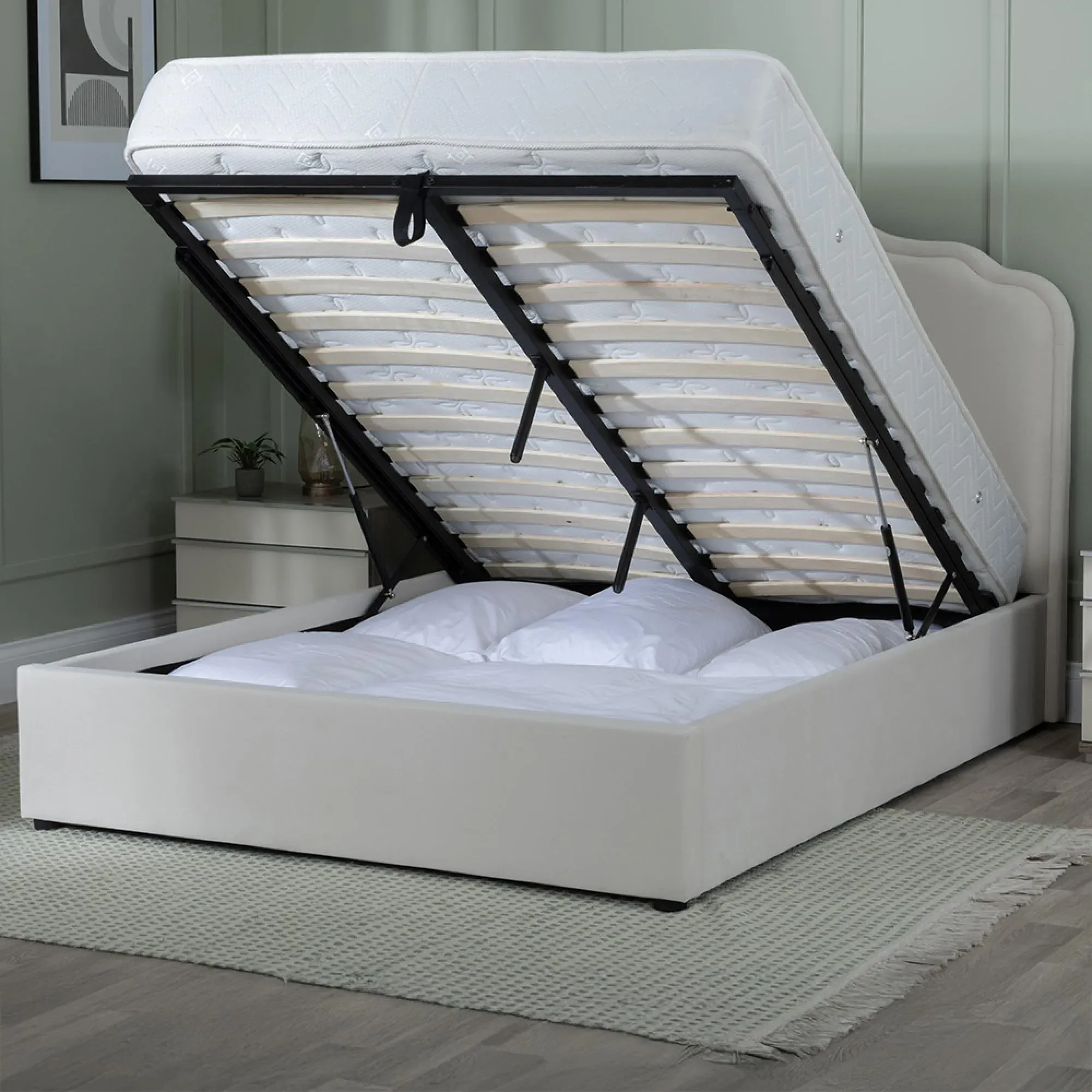 Monaco Ottoman Storage Bed - Beige, Fabric