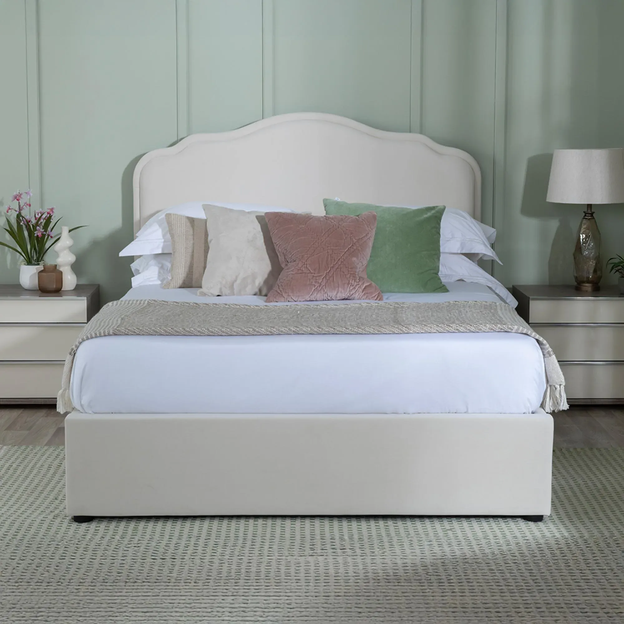 Monaco Ottoman Storage Bed - Beige, Fabric