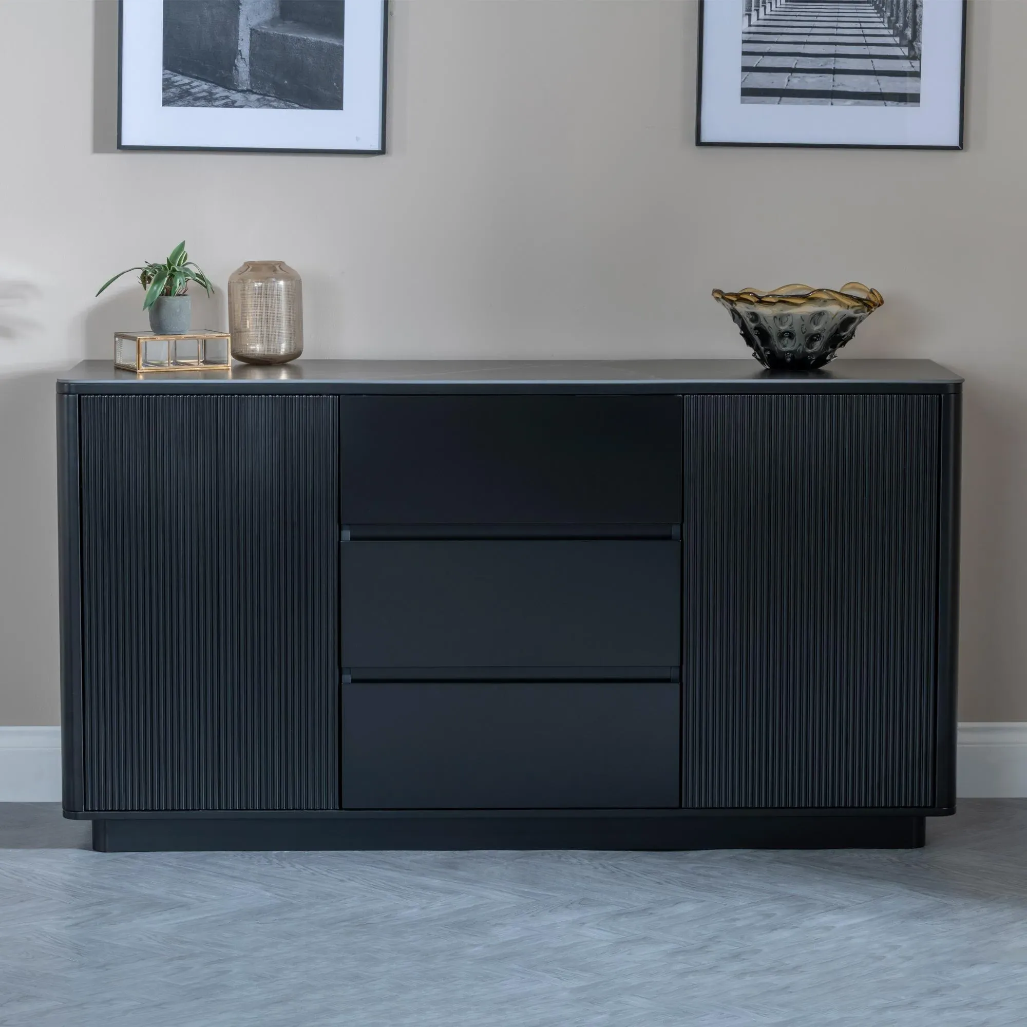Morgan 2 Door Fluted Large Sideboard - Black, Ceramic